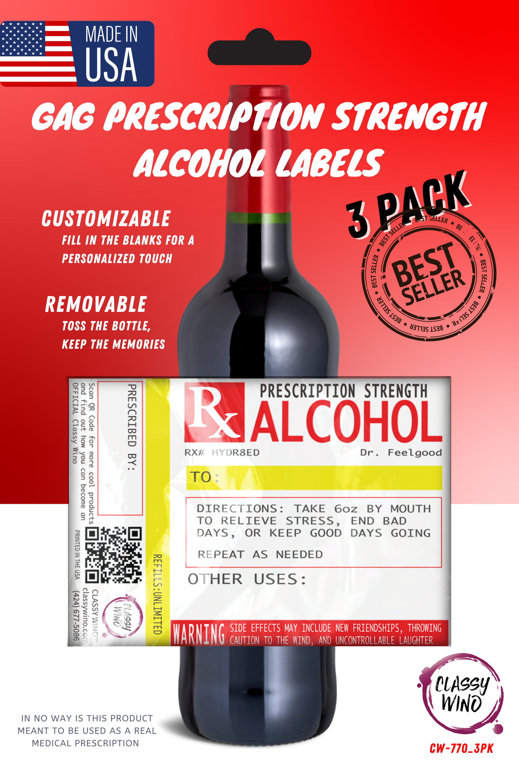 Funny Prescription Alcohol Labels: Personalized Stickers for Wine, Vodka, &  More - Not Your Average Wine Gift Bag – Classy Wino