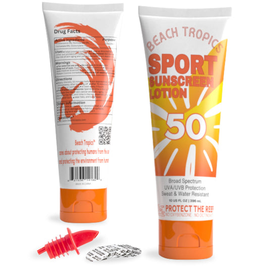 Front and back view of Classy Wino hidden sunscreen flask with funnel and leakproof safety seals – sport sunscreen lotion design for discreet alcohol concealment at festivals, cruises, and events.