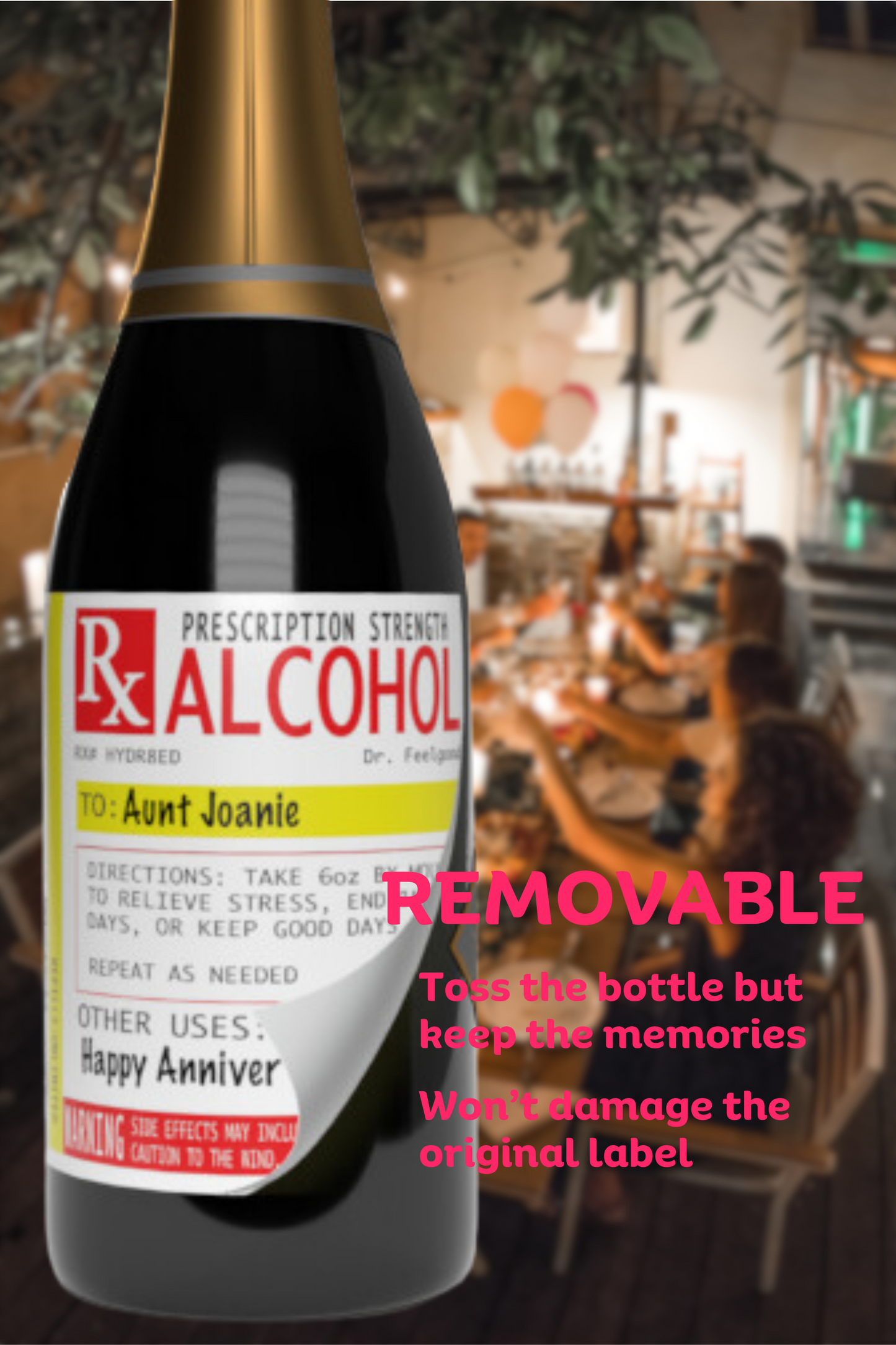 Funny Gag Prescription Label for Alcohol & Wine Bottles - Use A Personalized Removable Sticker for Vodka, Tequila, or Whiskey Bottle Not A Boring Wine Gift Bag - Drinking Accessories for Men & Women
