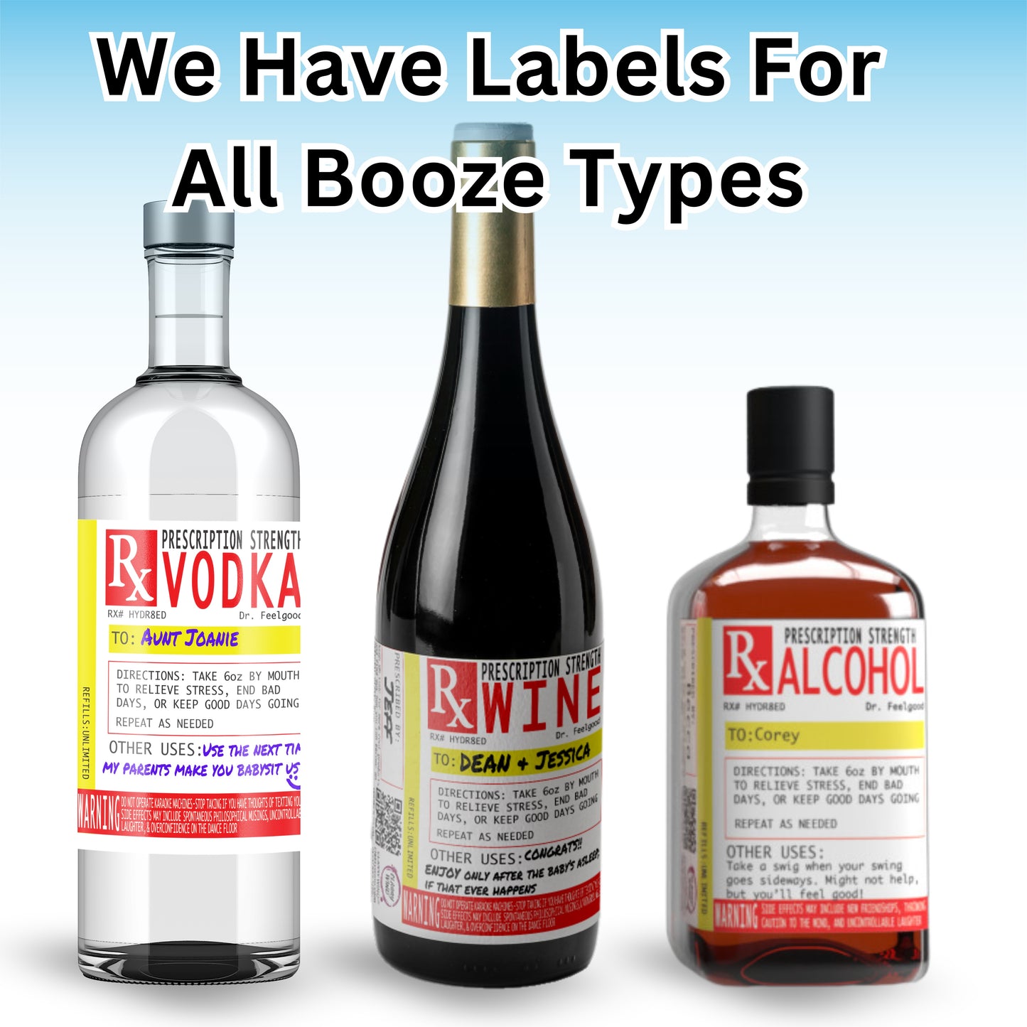 Funny Gag Prescription Label for Vokda Bottles 5 Pack - Use A Personalized Removable Sticker for Vodka Bottle Gifts Not A Boring Wine Gift Bag - Drinking Accessories for Men & Women