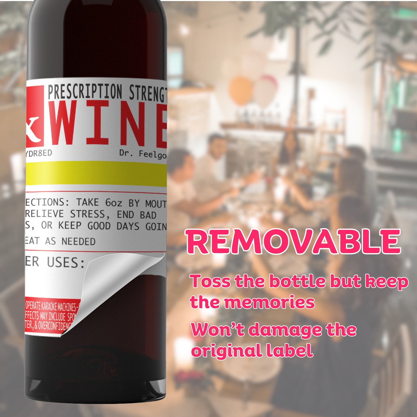 Funny Gag Prescription Label for Wine Bottles 5 Pack - Use A Personalized Removable Sticker for Wine Bottle Gifts Not A Boring Wine Gift Bag - Drinking Accessories for Men & Women