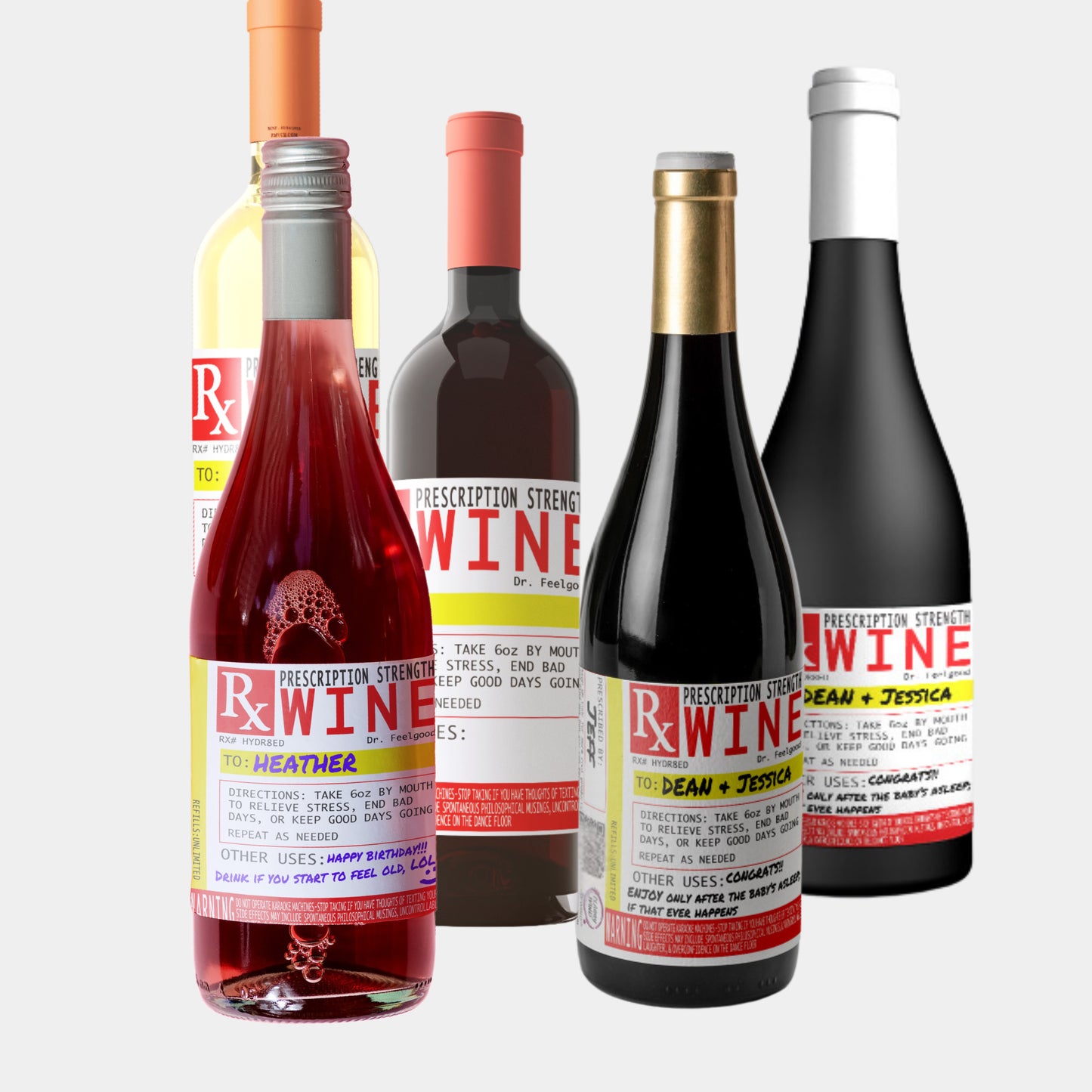 Funny Gag Prescription Label for Wine Bottles 5 Pack - Use A Personalized Removable Sticker for Wine Bottle Gifts Not A Boring Wine Gift Bag - Drinking Accessories for Men & Women