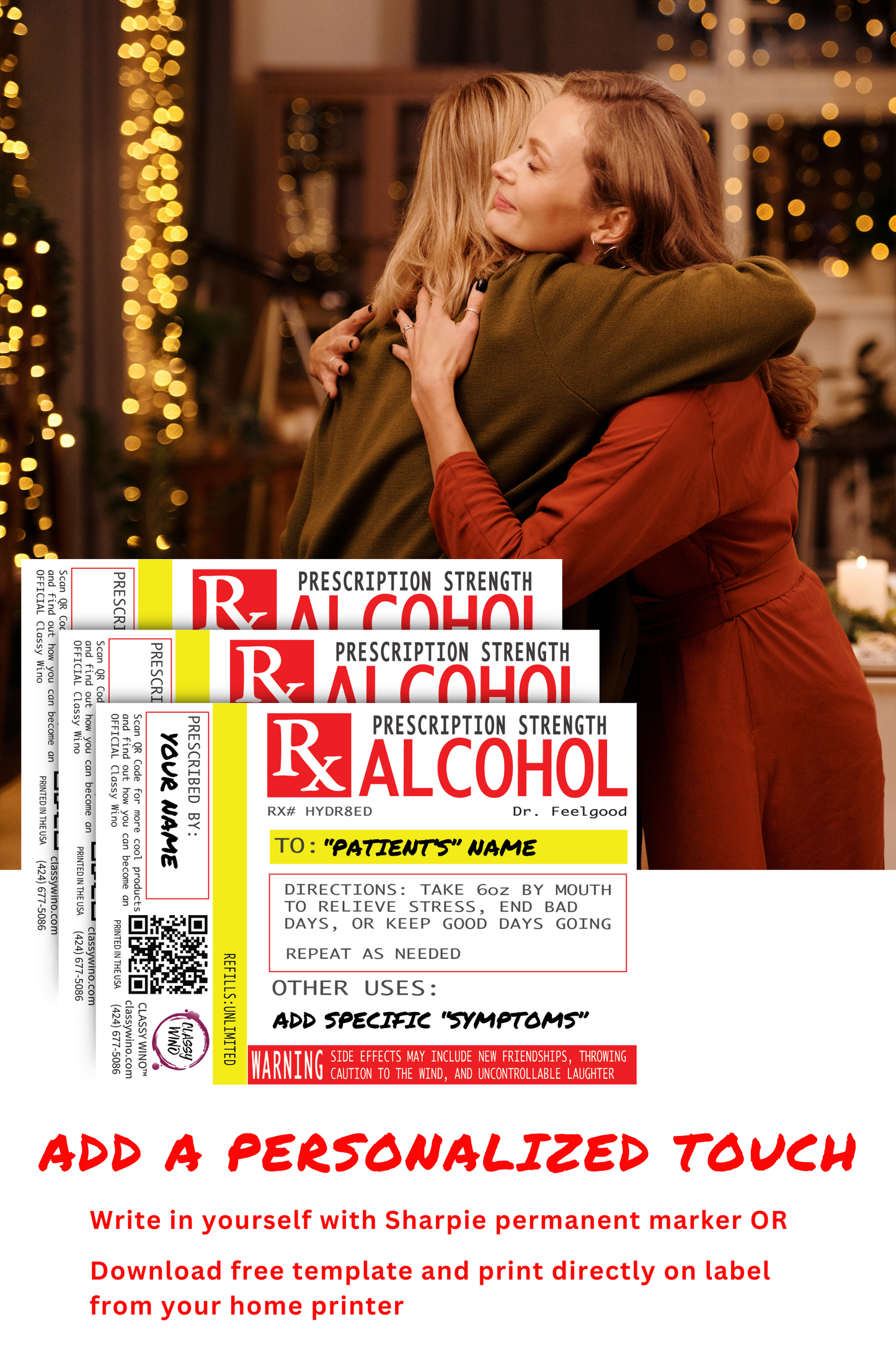 Funny Gag Prescription Label for Alcohol & Wine Bottles - Use A Personalized Removable Sticker for Vodka, Tequila, or Whiskey Bottle Not A Boring Wine Gift Bag - Drinking Accessories for Men & Women