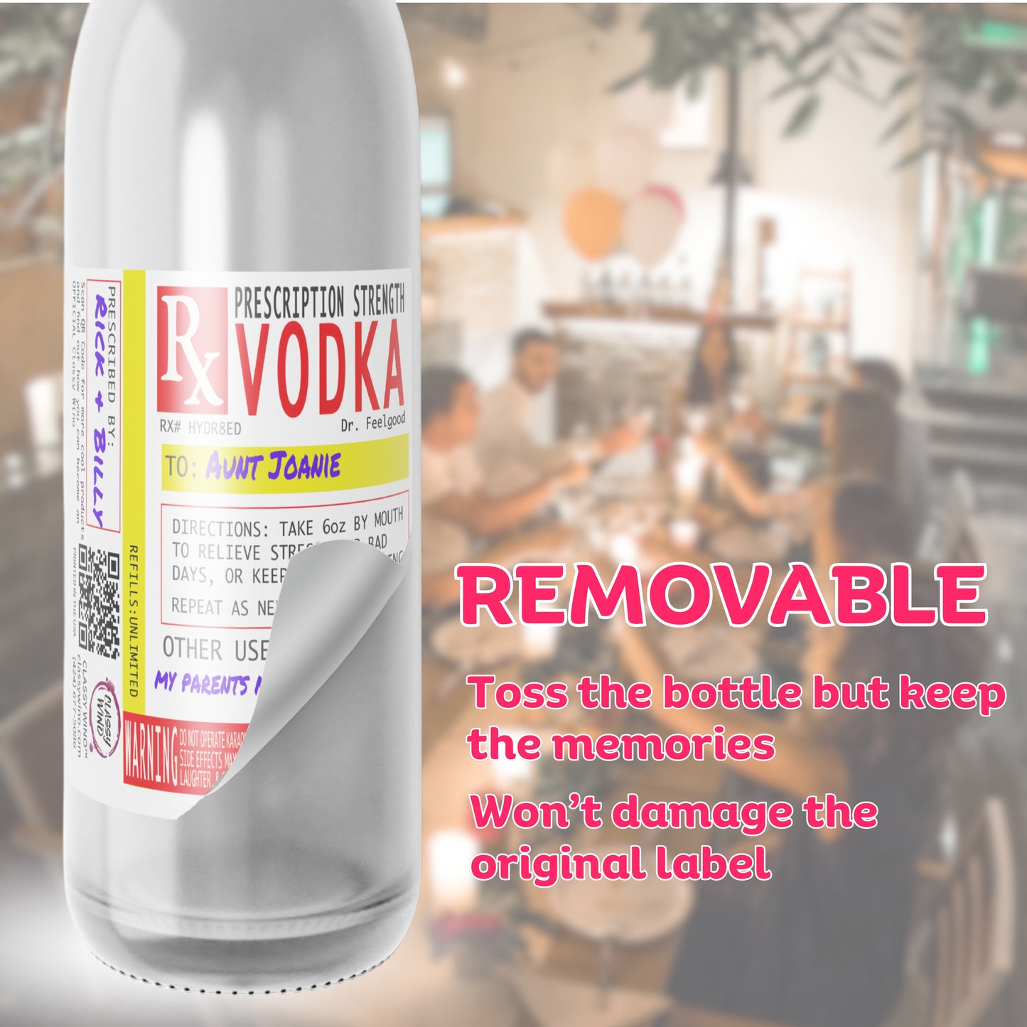 Funny Gag Prescription Label for Vokda Bottles 5 Pack - Use A Personalized Removable Sticker for Vodka Bottle Gifts Not A Boring Wine Gift Bag - Drinking Accessories for Men & Women